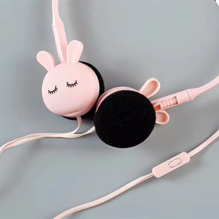耳机头戴式有线女生可爱小巧带麦线控手机版通用韩版兔耳朵耳麦萌