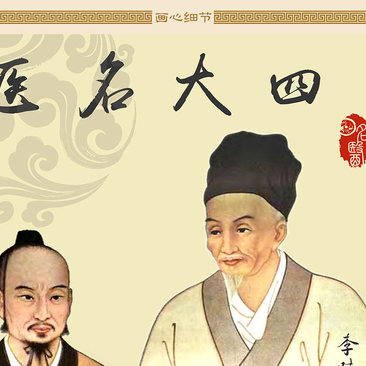 四大名医人物人物画画像李时珍华佗扁鹊张仲景卷轴国画