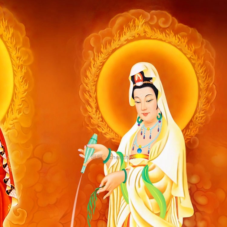 西方三圣接引图画画像挂画阿弥陀佛观世音菩萨佛堂国画