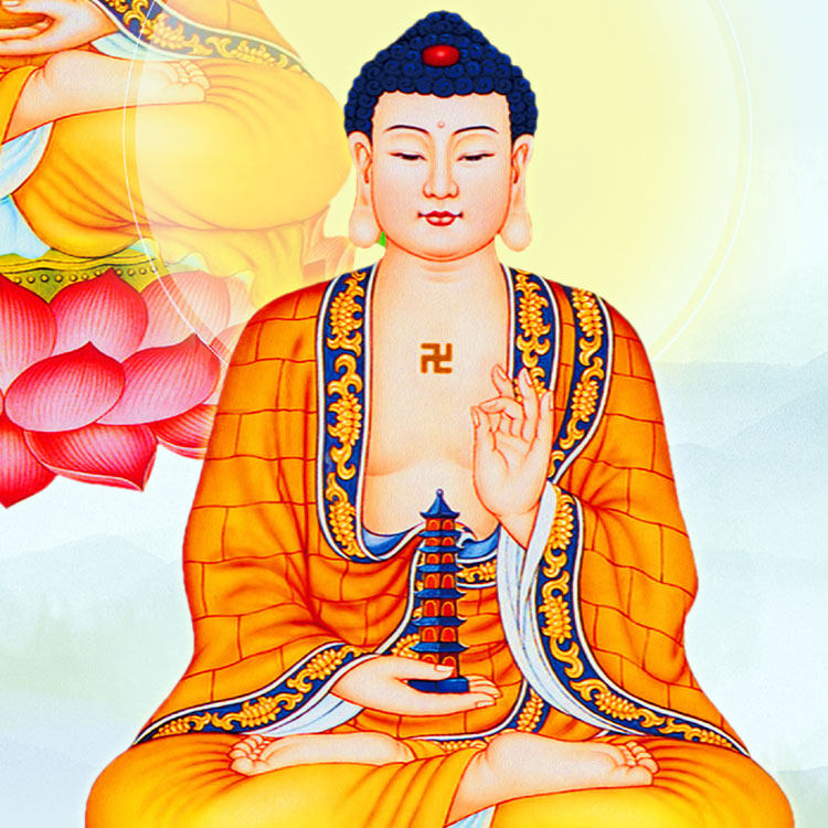 三宝三方菩萨画像挂画药师阿弥陀佛卷轴佛堂寺庙国画