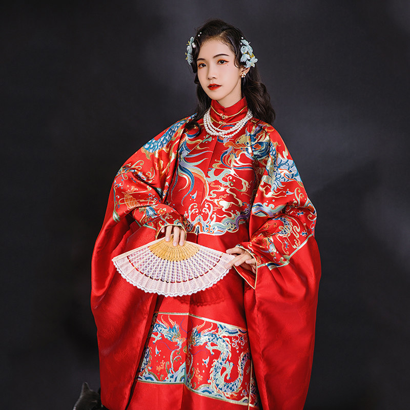 汉尚国风中国袄裙明制长袄斜襟立领华莲金立领民族服装