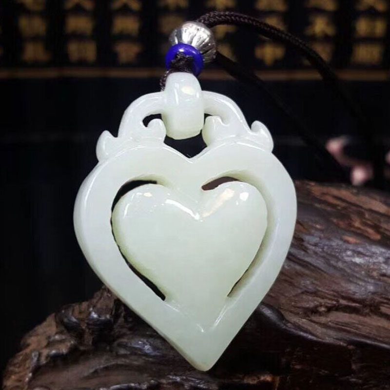 新疆和田心形吊坠同心结玉石玉器项坠玉坠定情颈饰