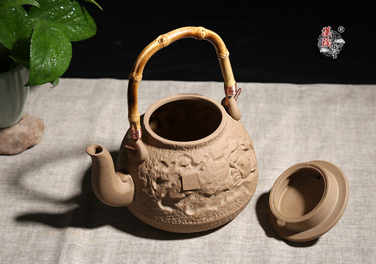 汉陶张生陶瓷茶具石蟹陶老坑矿竹提梁养生壶煮茶水壶茶壶
