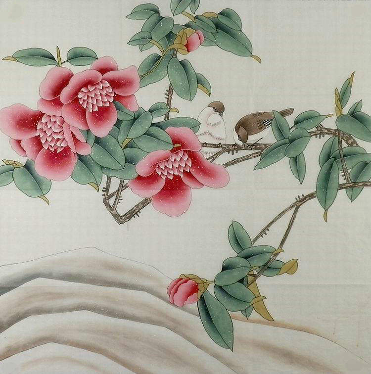 手绘斗方鸽子寿桃孔雀花鸟工笔画无款四尺客厅国画