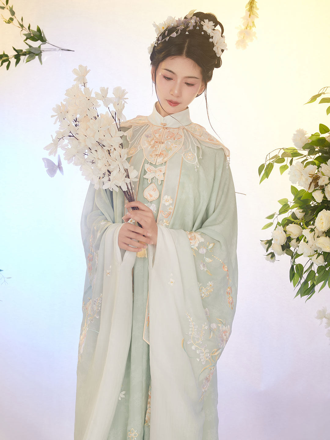 桃花花序花好晚明风汉立领斜襟长衫马面裙初秋汉服