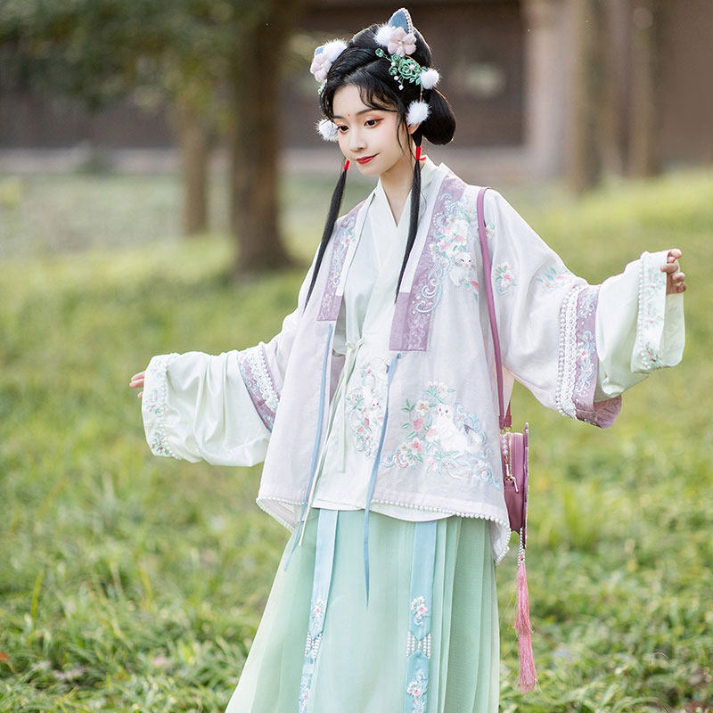 桃花花序雪团汉服半臂长袖马面裙衬裙刺绣绣花汉服