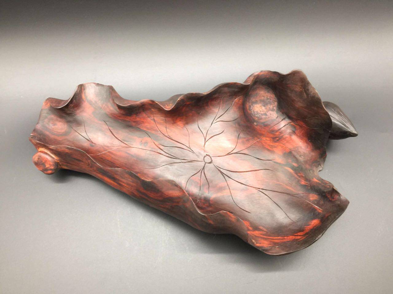 老挝大红酸枝红木工艺品木雕随行果盘摆件根雕