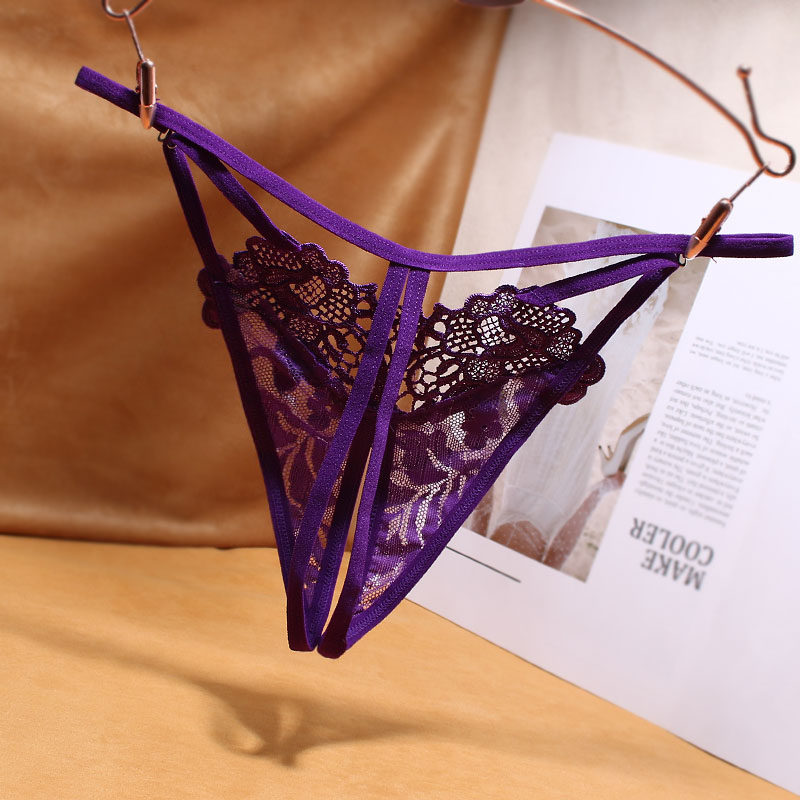 开档情趣丁字裤镂空刺绣透明女式透视诱惑低腰平角裤