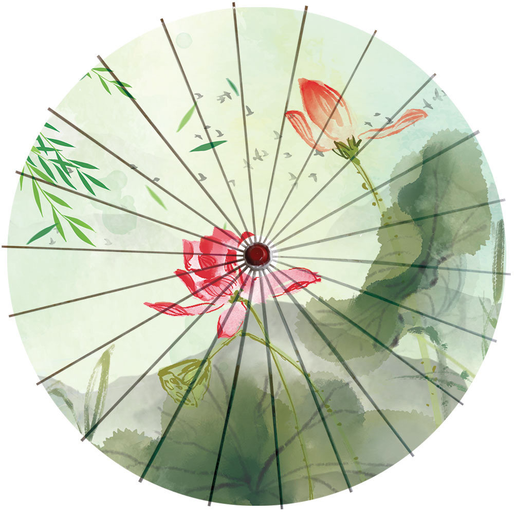 荷花汉服油纸纸伞古风防雨女流流苏中国装饰工艺伞