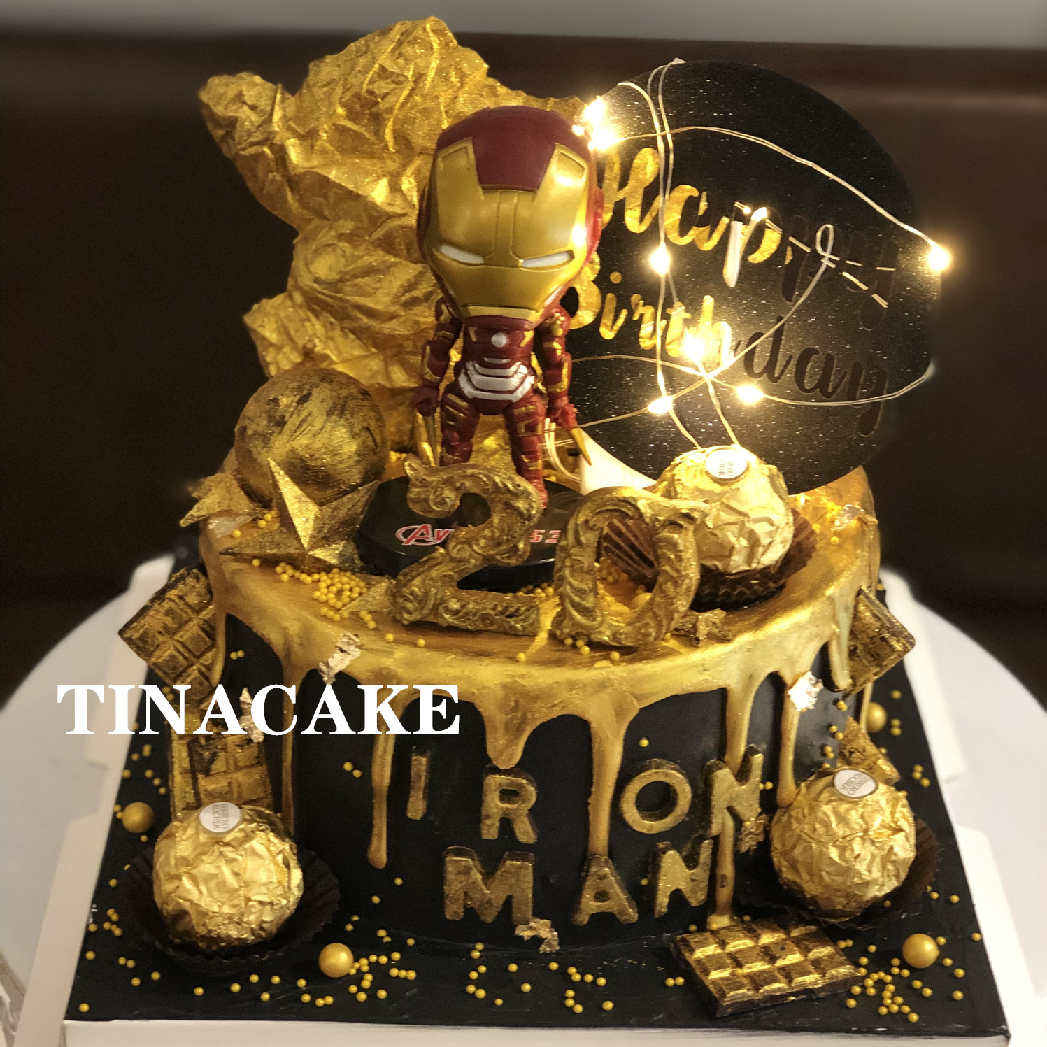 网红黑金男士创意男孩漫威钢铁侠炫黑巧克力生日蛋糕新鲜生日蛋糕