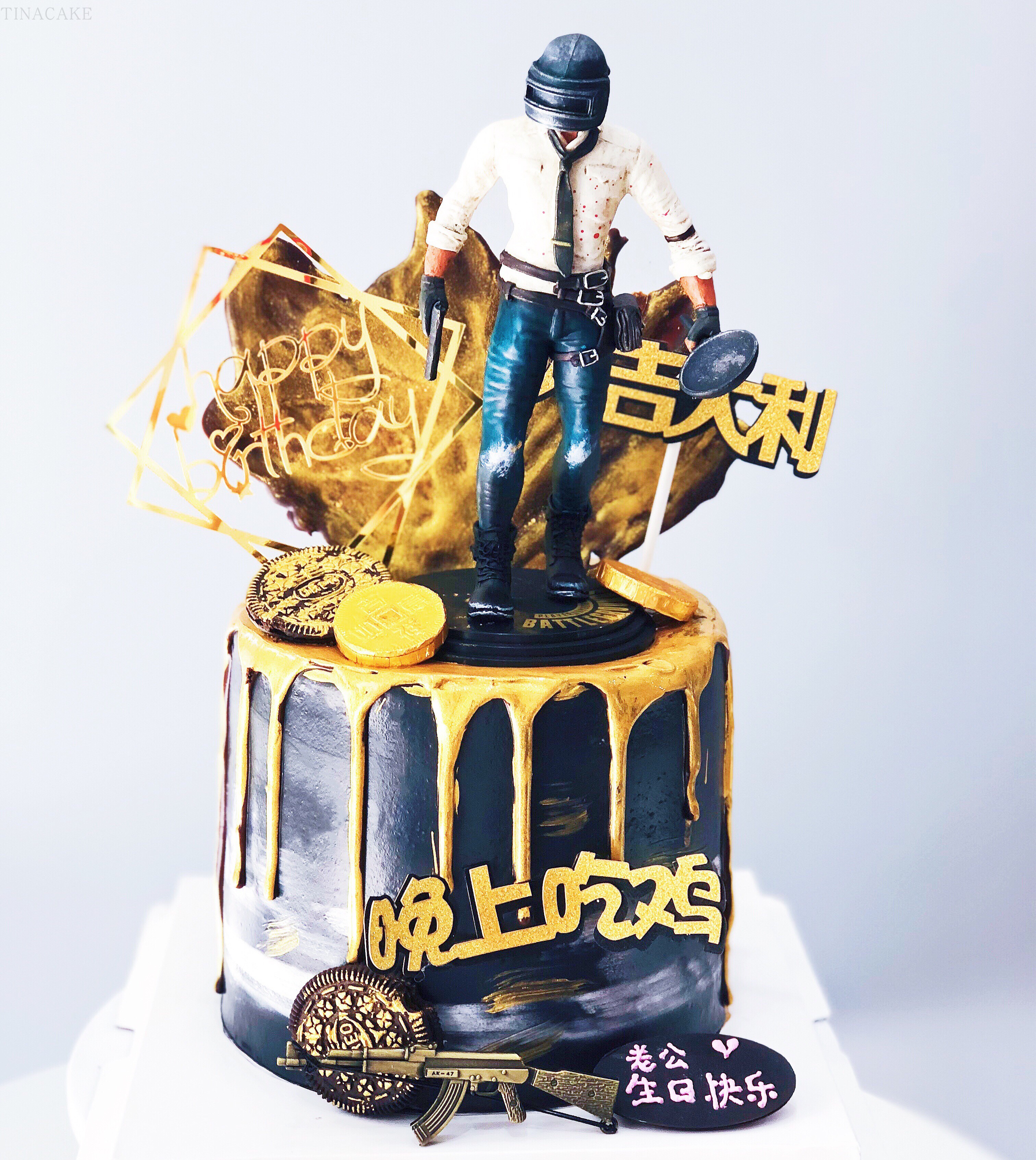 男士男友游戏绝地求生吃鸡战士创意加高黑金新鲜生日蛋糕