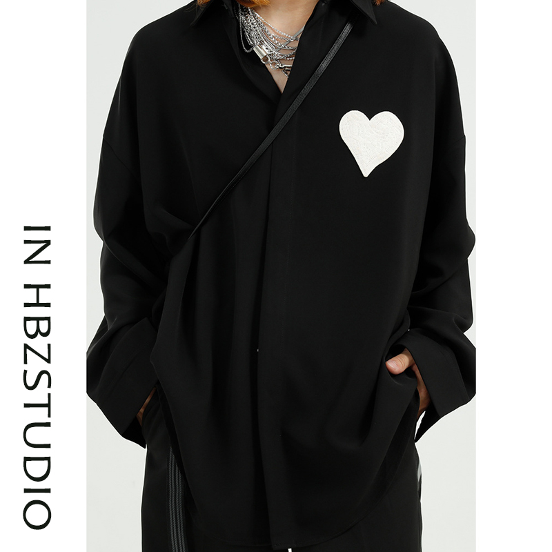 设计感街头暗黑系宽松原宿港风长袖衬衫男垂感上衣慵懒风复古外套