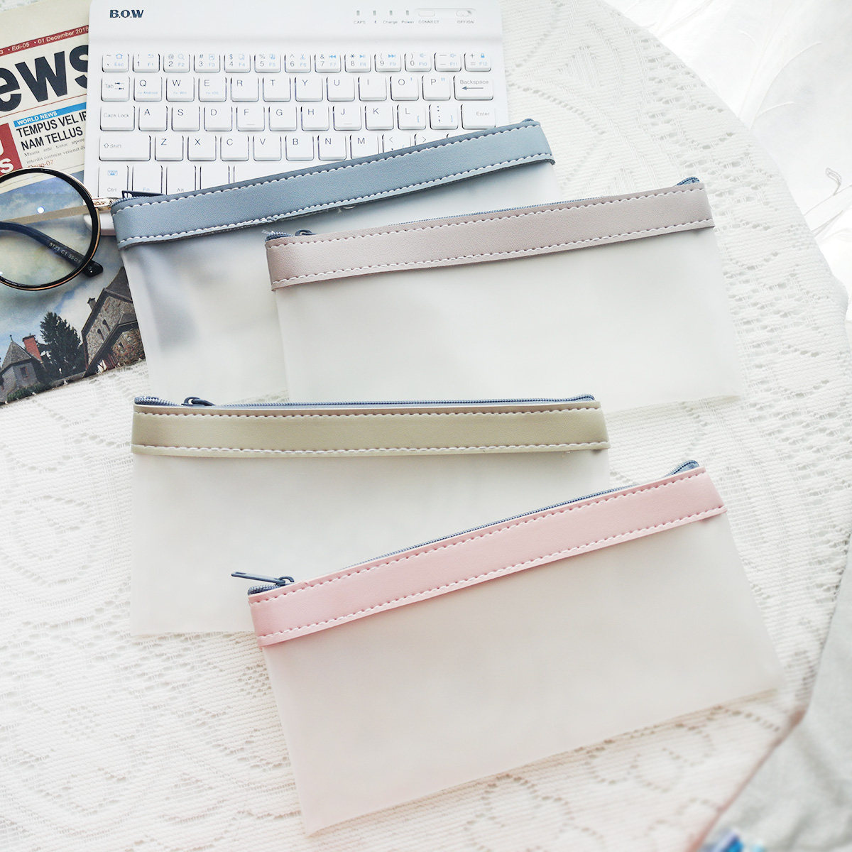 韩国ins盐系磨砂文具半透明tpu笔袋防水考试笔袋