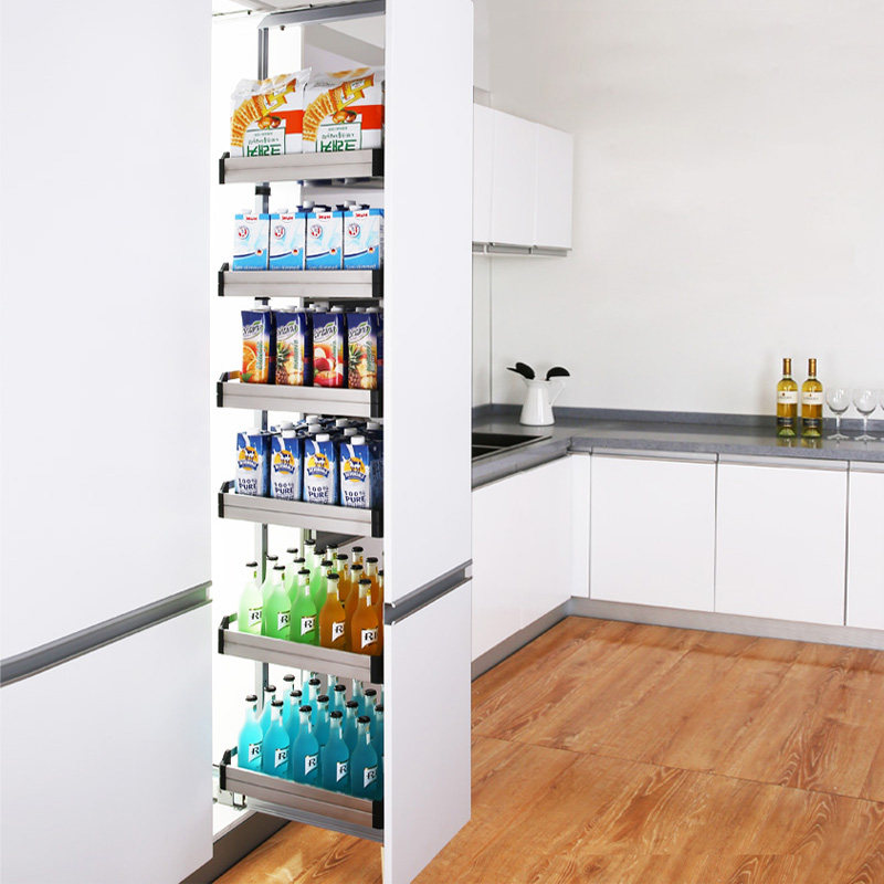 橱柜五金配件不锈钢板式高深阻尼尼拉多功能联动高柜储拉篮