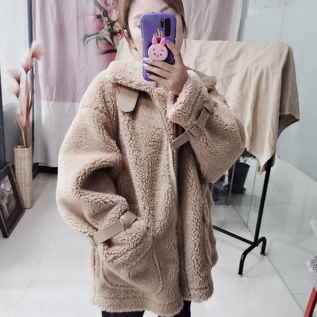 茜月格格家2019冬款羊羔绒毛外套女百搭加厚短款韩版大码女装