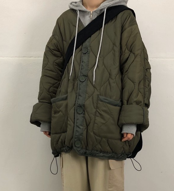 韩国代购19FW oversize quilting jacket 夹棉菱格扎线棉服外套