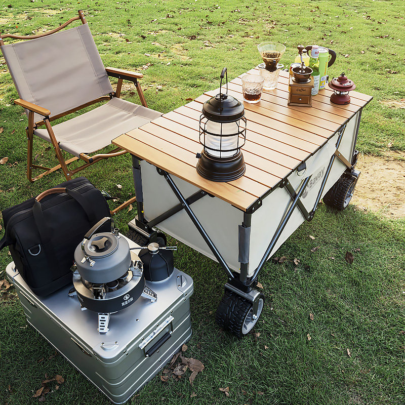 公园户外露营车小拖车营地野餐手推车买菜车快递户外营地车