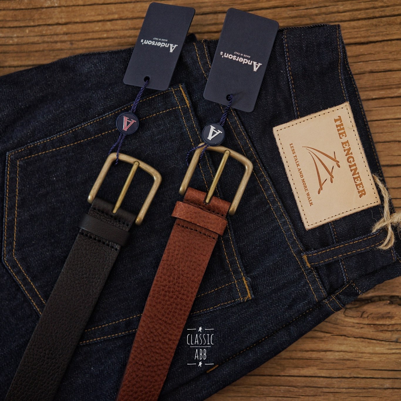 中国总代意大利anderson男款厚实纯铜扣头复古皮带腰带