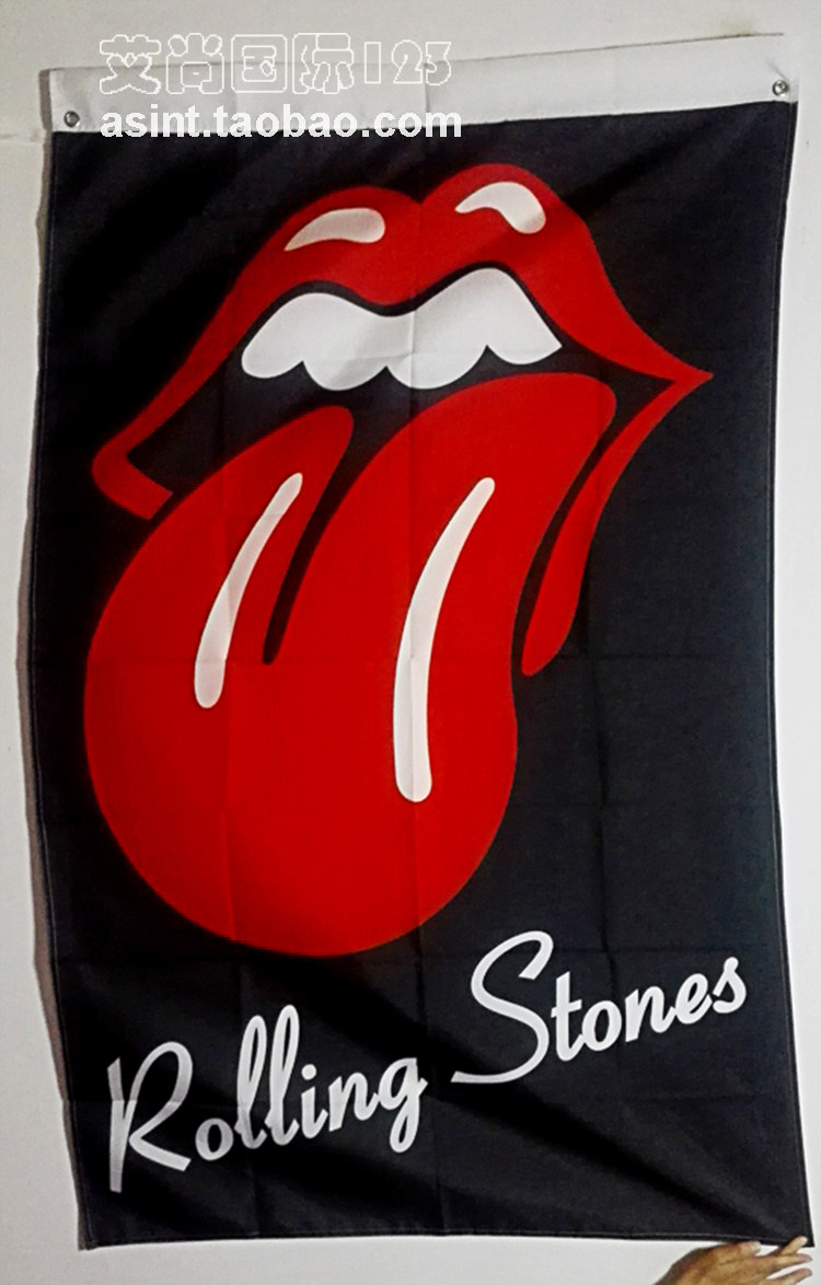 摇滚乐队滚动石头旗子黑底旗帜定制144x96cm竖幅金属节日装扮用品