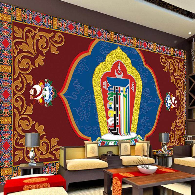 唐卡藏式壁纸十相自在藏传佛教背景背景墙墙纸藏族定制壁画