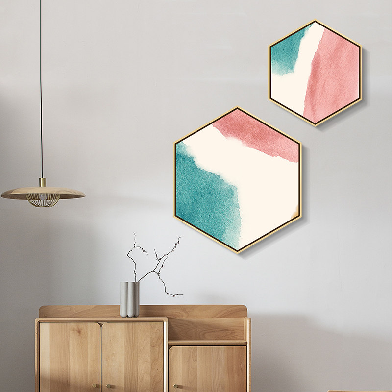装饰画北欧欧风创意抽象六边形客厅餐厅现代简约玄关现代装饰画