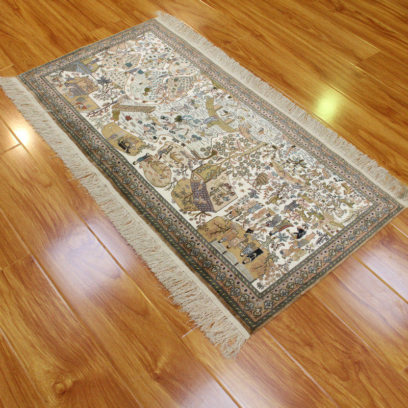 毯译出口海外波斯手工真丝挂画地毯122x65厘米地毯