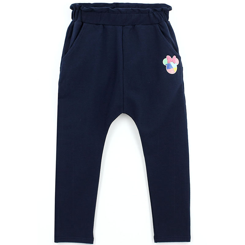 迪士尼童装女中中大全棉外裤春秋卡通米奇长裤裤子