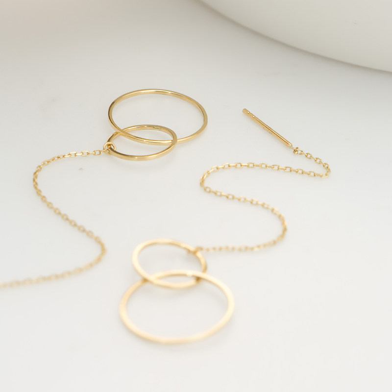 蕴纯14k金耳线新款简约圆形套环百搭长款双环耳饰