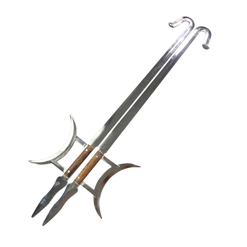 武术表演器械虎头不锈钢双钩护手月牙十八般兵器未开更多武术装备