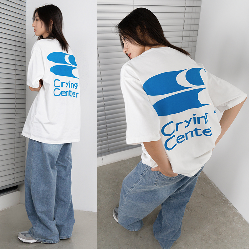 CryingCenter2021自然蓝标准logo工作服TEE 纯棉宽松白