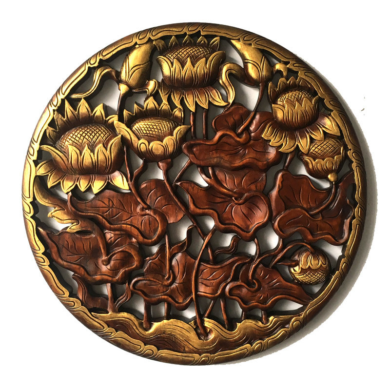 特惠包邮家居风情描金荷花装饰板壁饰挂件镂空壁饰