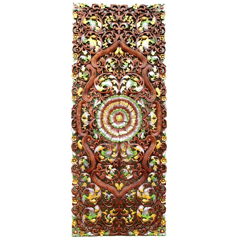 中式泰式双面实木雕花图腾描金彩色背景装饰木雕