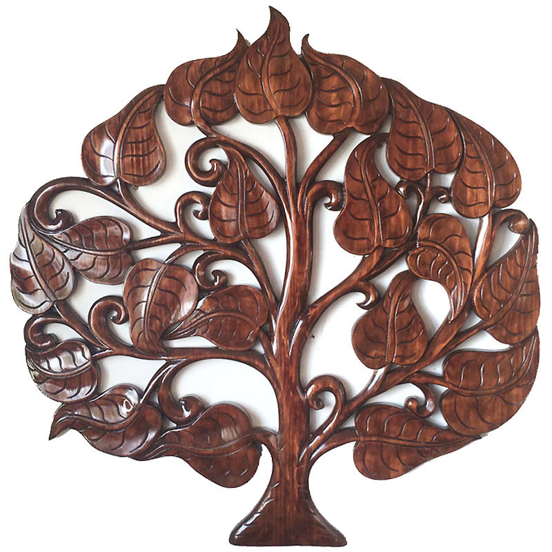 包邮泰国工艺柚木木色菩提树木雕壁挂原木镂空壁饰