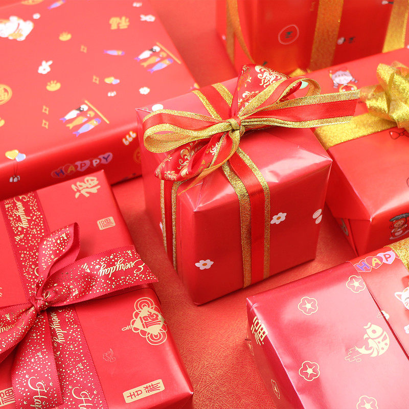 新年礼物包装纸中国国风大红伴手礼纸年会喜庆包装纸