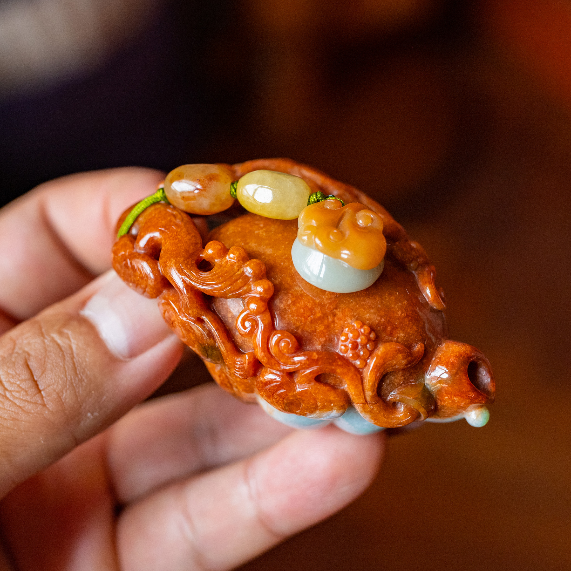 天然翡翠文玩南瓜俏雕红翡冰种xxg4173颈饰