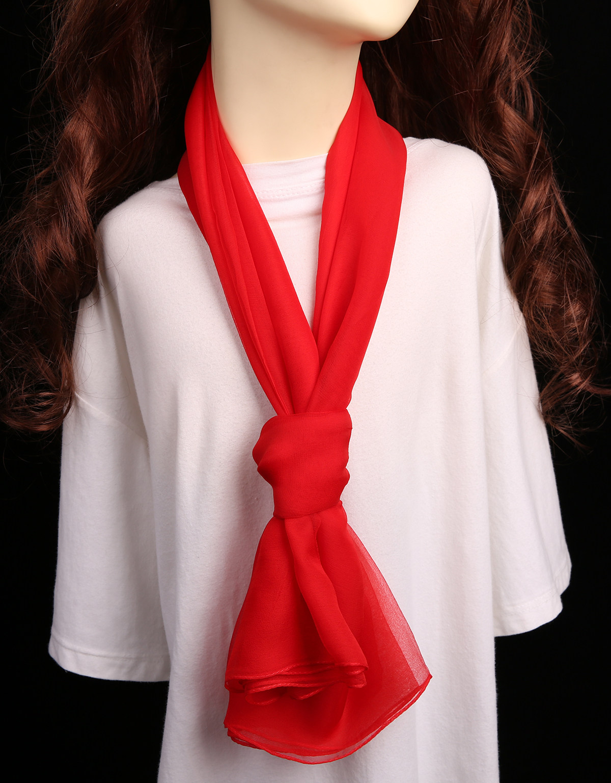 红色丝巾真丝大方巾纯色春秋桑蚕丝围巾女超大百变披肩素色易搭配