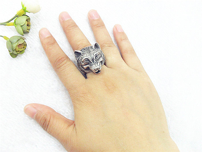 泰银狼戒指男士纯银狼头戒指环古典时尚古银狼戒指泰银正品包邮新