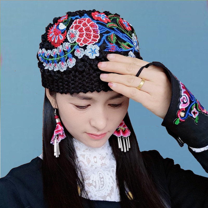 纯手工民族风版毛线针织帽网红款包头帽镂空瓜皮