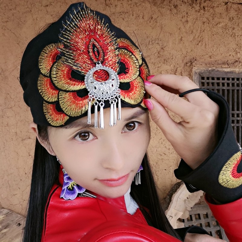原创云南民族特色刺绣孔雀头巾时尚头套舞台发饰