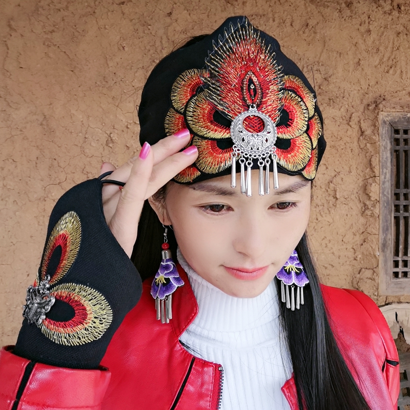 原创云南民族特色刺绣孔雀头巾时尚头套舞台发饰