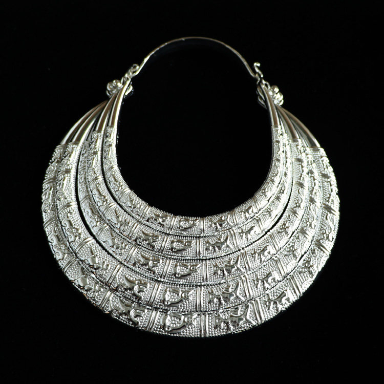 简约云南复古民族风夸张苗银大项项圈傣族吊坠项链