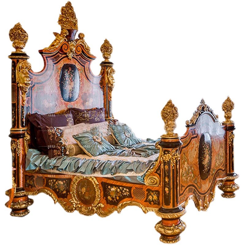高端定制别墅奢华艺术手绘欧式宫廷实木床