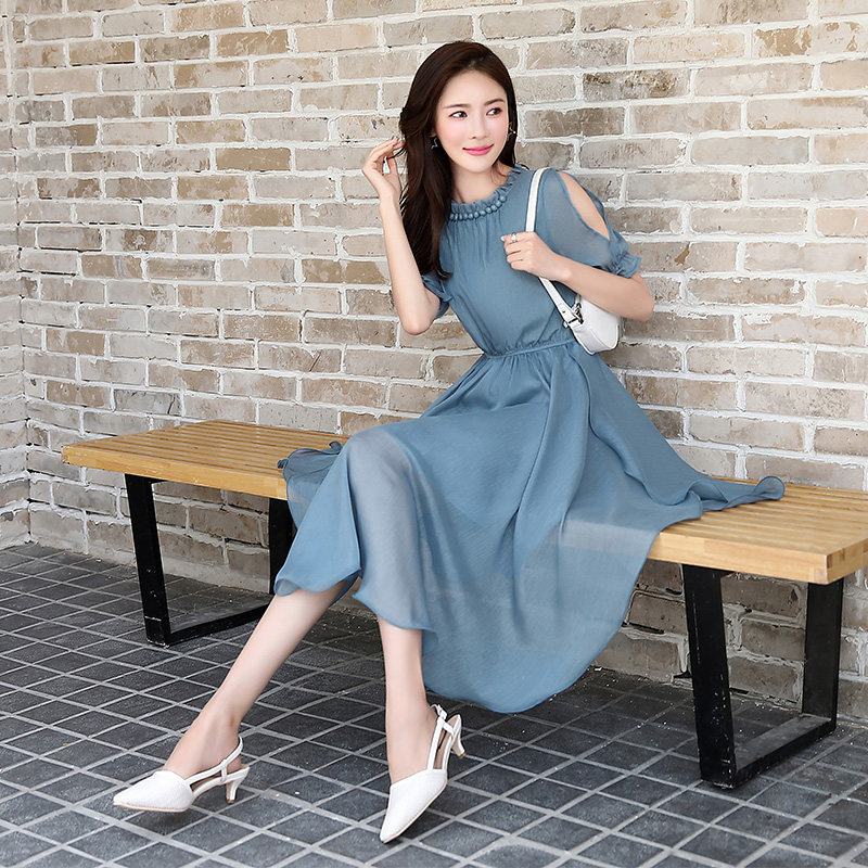 超仙时尚法式连衣裙2019夏季新款气质收腰显瘦中长裙女人味复古裙