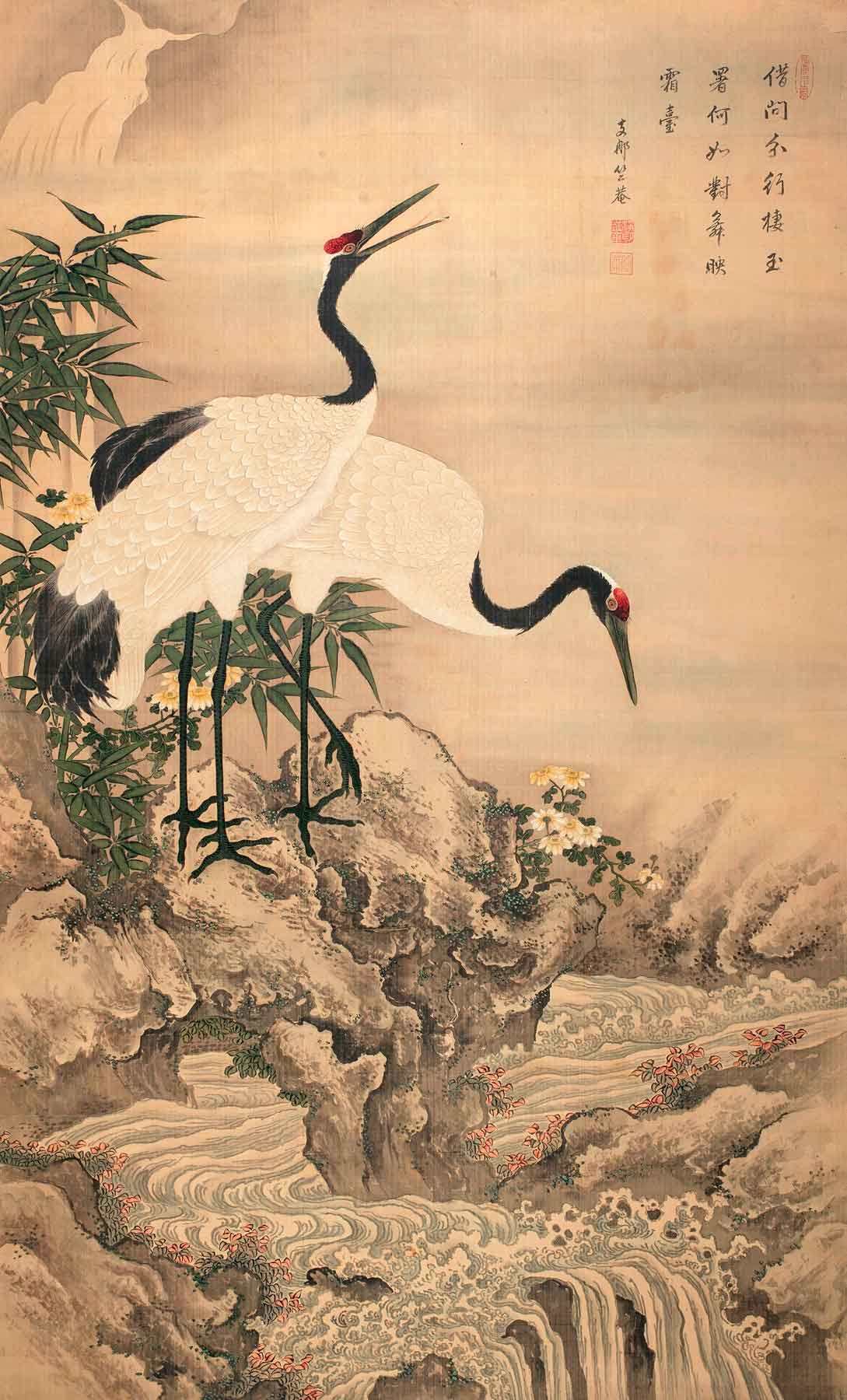 高仿名家名人字画国画装饰画花鸟竖幅净印鹤鸣九皋图案印制类