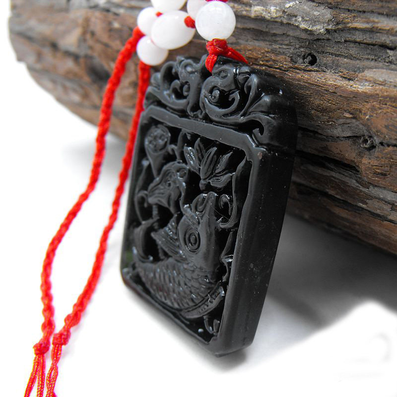 连年有余墨玉吊坠项链年年有余随身挂件黑玉玉石项坠