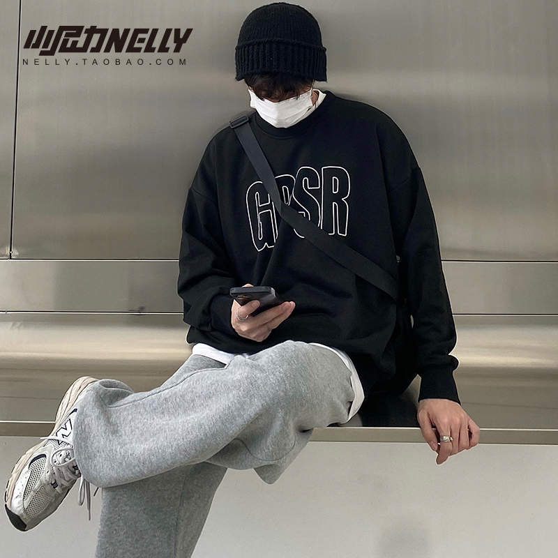 潮牌2022新款春秋季圆领卫衣男士港风ins宽松长袖上衣服外套bf风