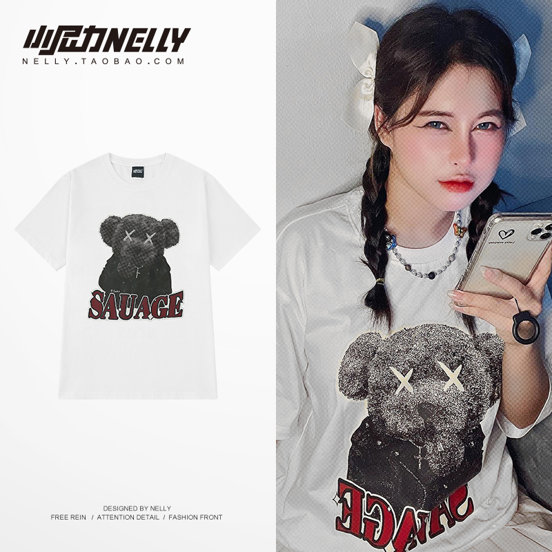 国潮短袖T恤男生潮牌ins潮流宽松美式街头oversize情侣装衣服夏季