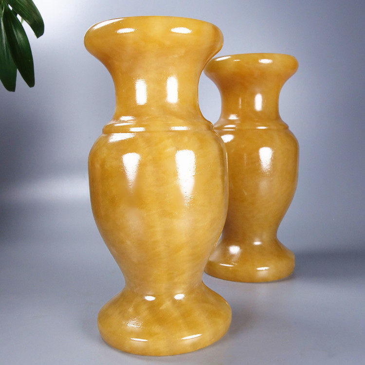 天然米黄黄玉摆件玉石观赏插花花瓶金丝玉花樽珠宝奇石
