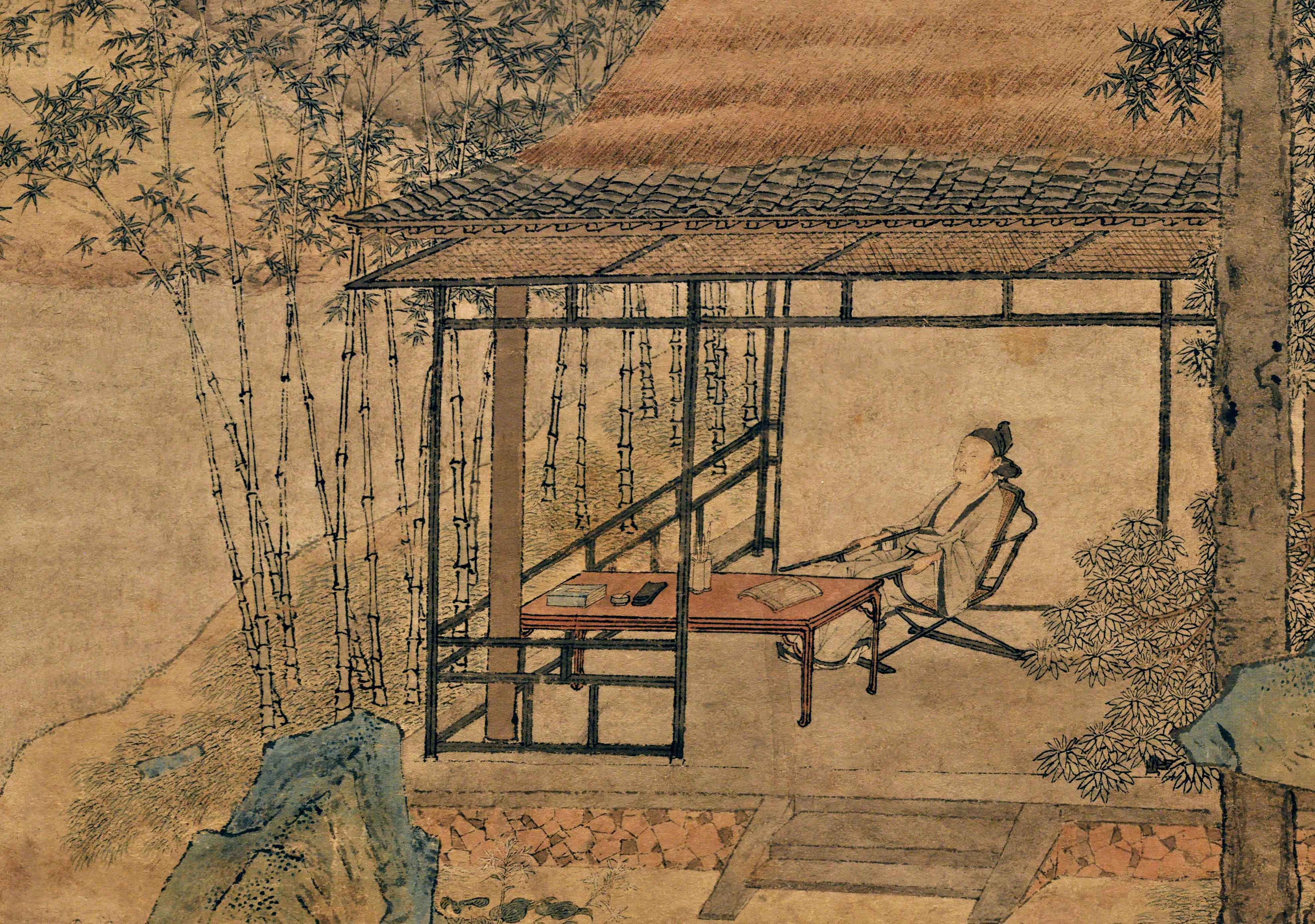 古代清微高清微山水画名家中国国画书堂梧竹梧竹书堂图国画