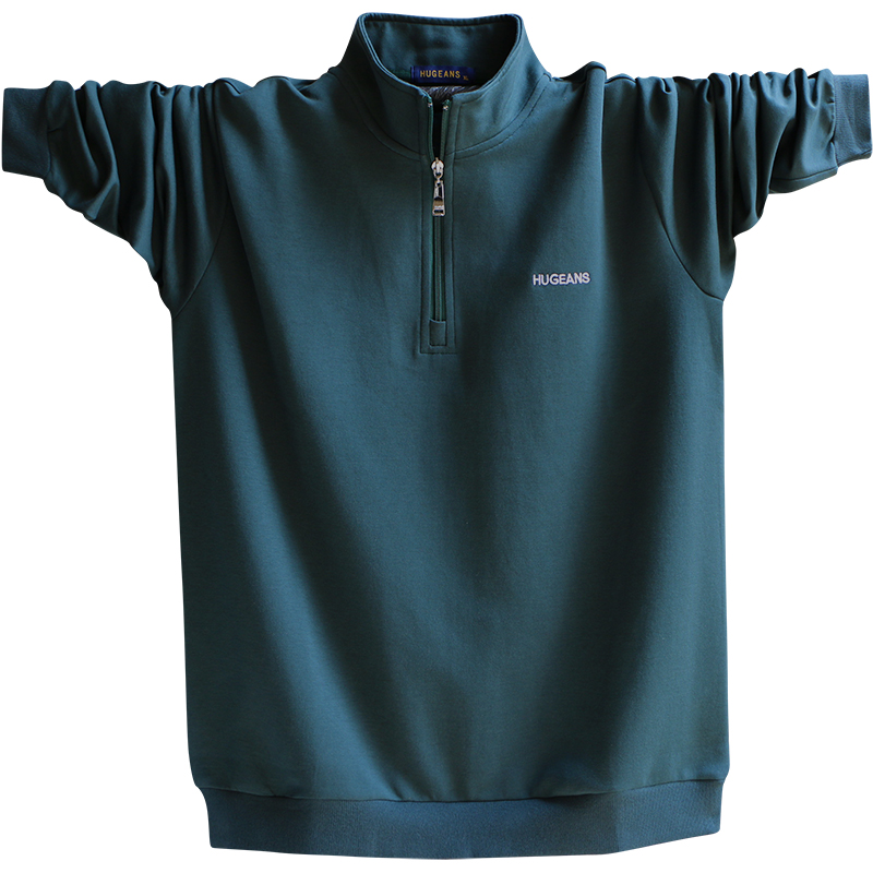 春秋新款立领长袖T恤衫宽松男装 男士纯棉半拉链大码加肥加大上衣